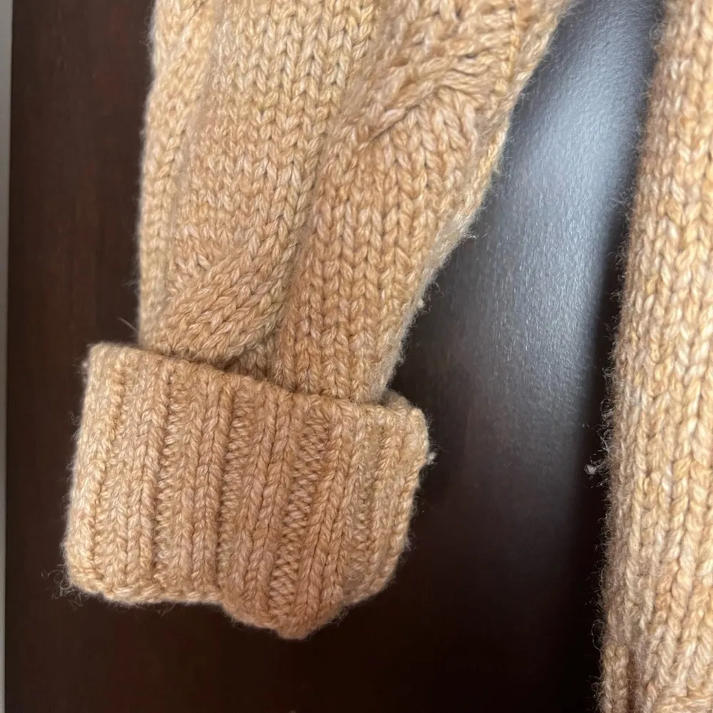 Lands' End Tan Cowl Neck Cable Knit Sweater Size M - Image 7