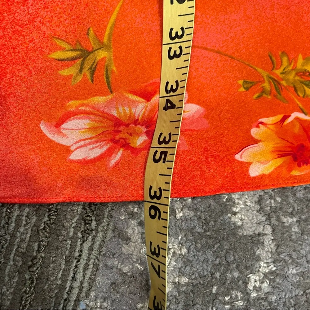 Vtg Y2K Silk Mini Dress Tropical Floral Hawaiian Sz Small Orange Red - Image 13