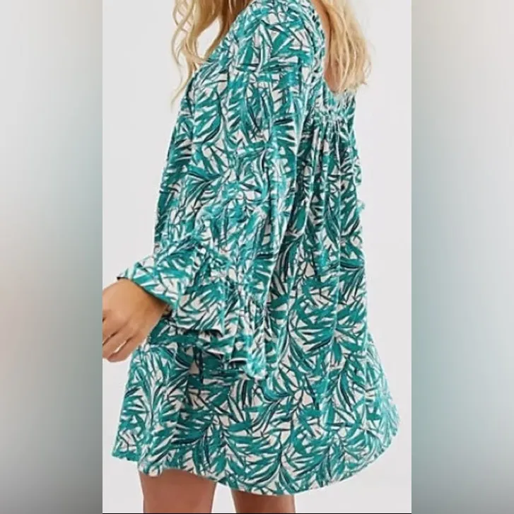 ASOS 100% Cotton palm leaves mini sundress with frill sleeves Size 4 - Image 8