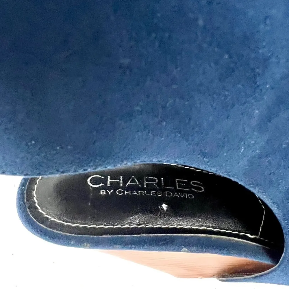 Charles David Blue Suede Open-Back Wedge India Booties - Size 6.5 - Image 6