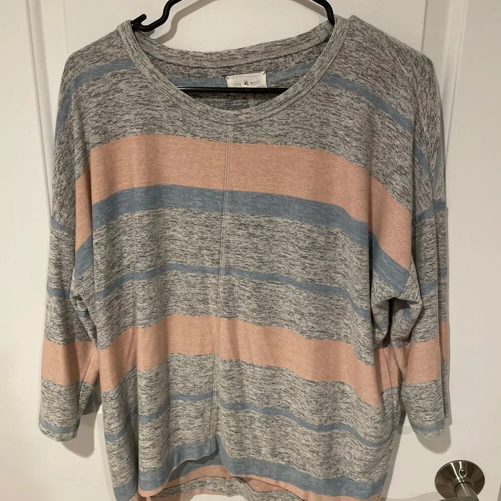 Lou & Grey striped sweater grey pink blue medium - Image 4