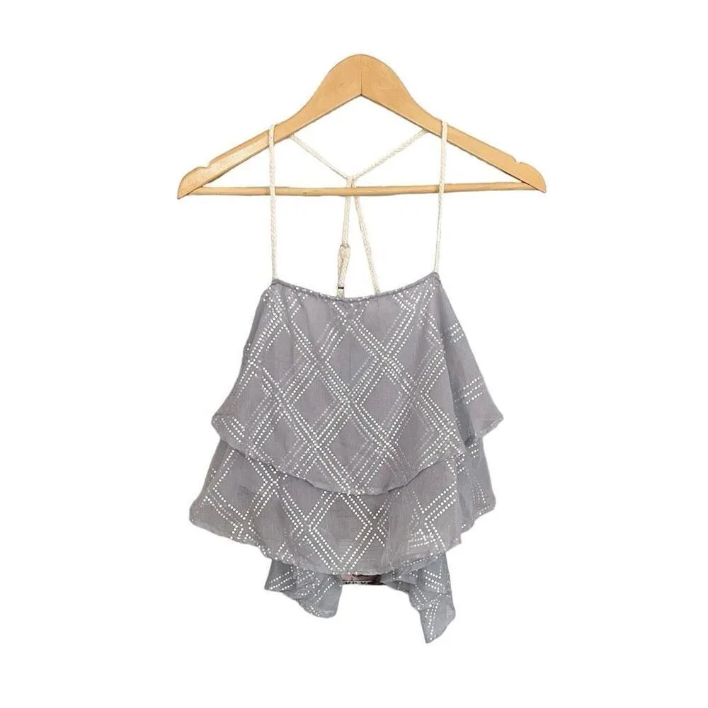 Surf Gypsy Grey Blue Metallic Deco Print Crop Tank - Image 3