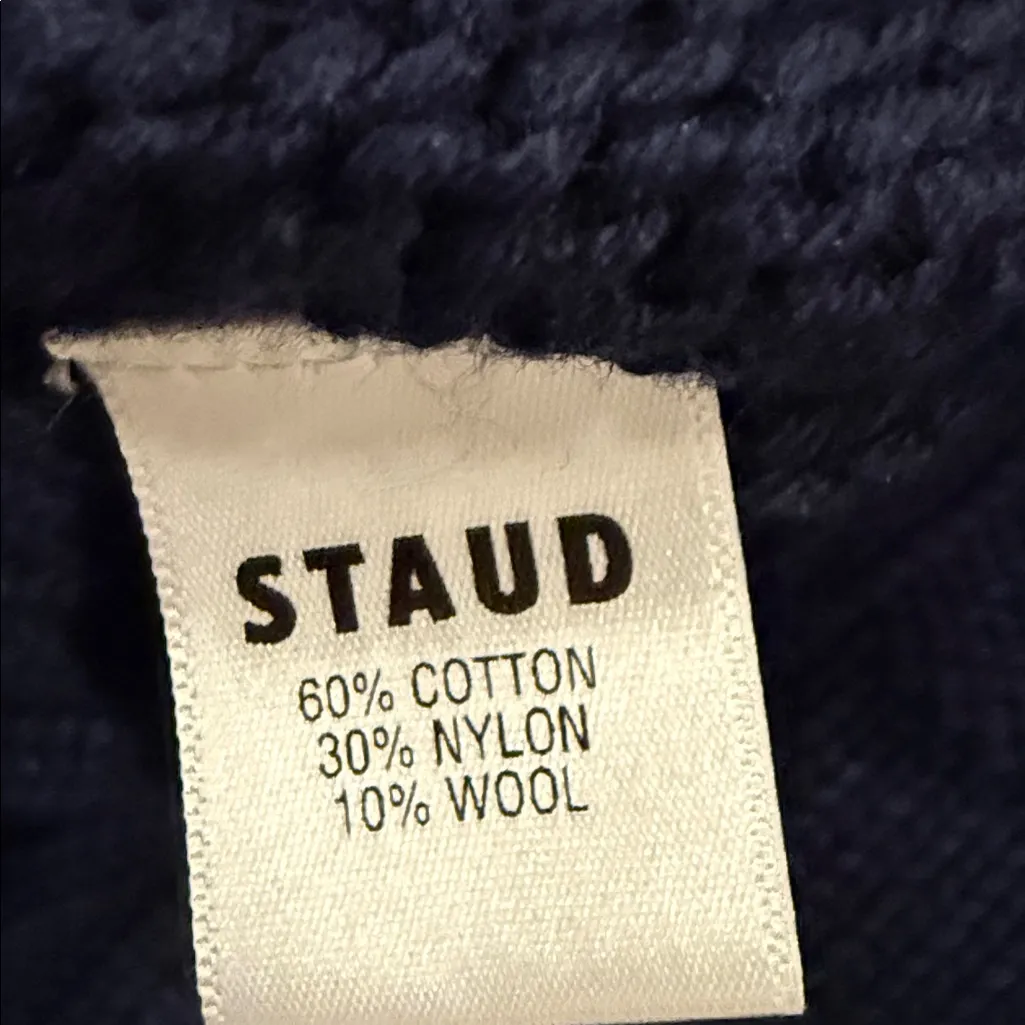 STAUD Rocky Cold Shoulder Blue Basket Weave
Turtleneck Sweater Size Small - Image 9