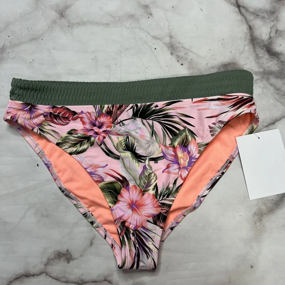 CALIFORNIA SUNSHINE Juniors Pink Textured Bikini Swimsuit High Waist Bottom L - Image 3