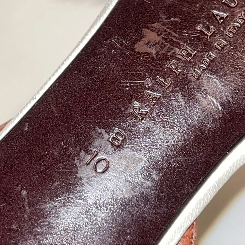 Vintage Ralph Lauren RARE Stripe Brown & White Leather Oxford Slingback Pumps - Image 9