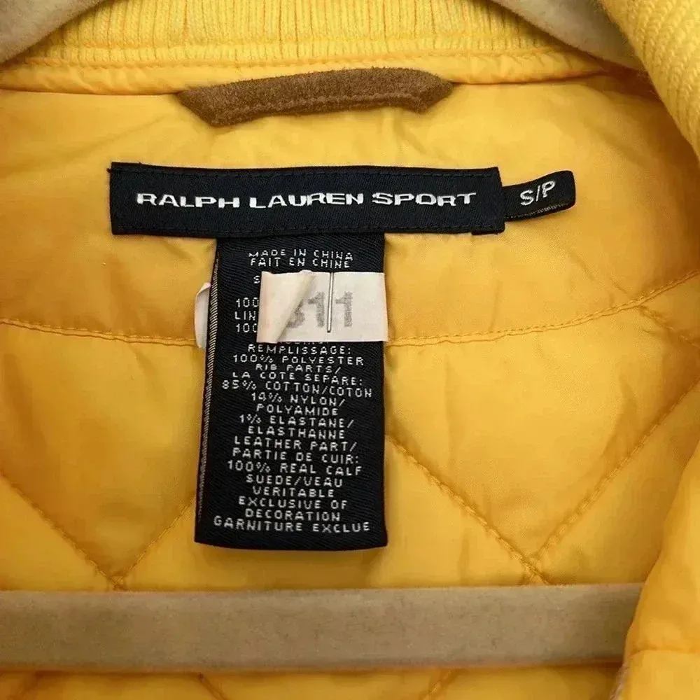 Ralph Lauren Sport Essex Crest Equestrian Vest Quilted Yellow Suede Sz SP - Image 8