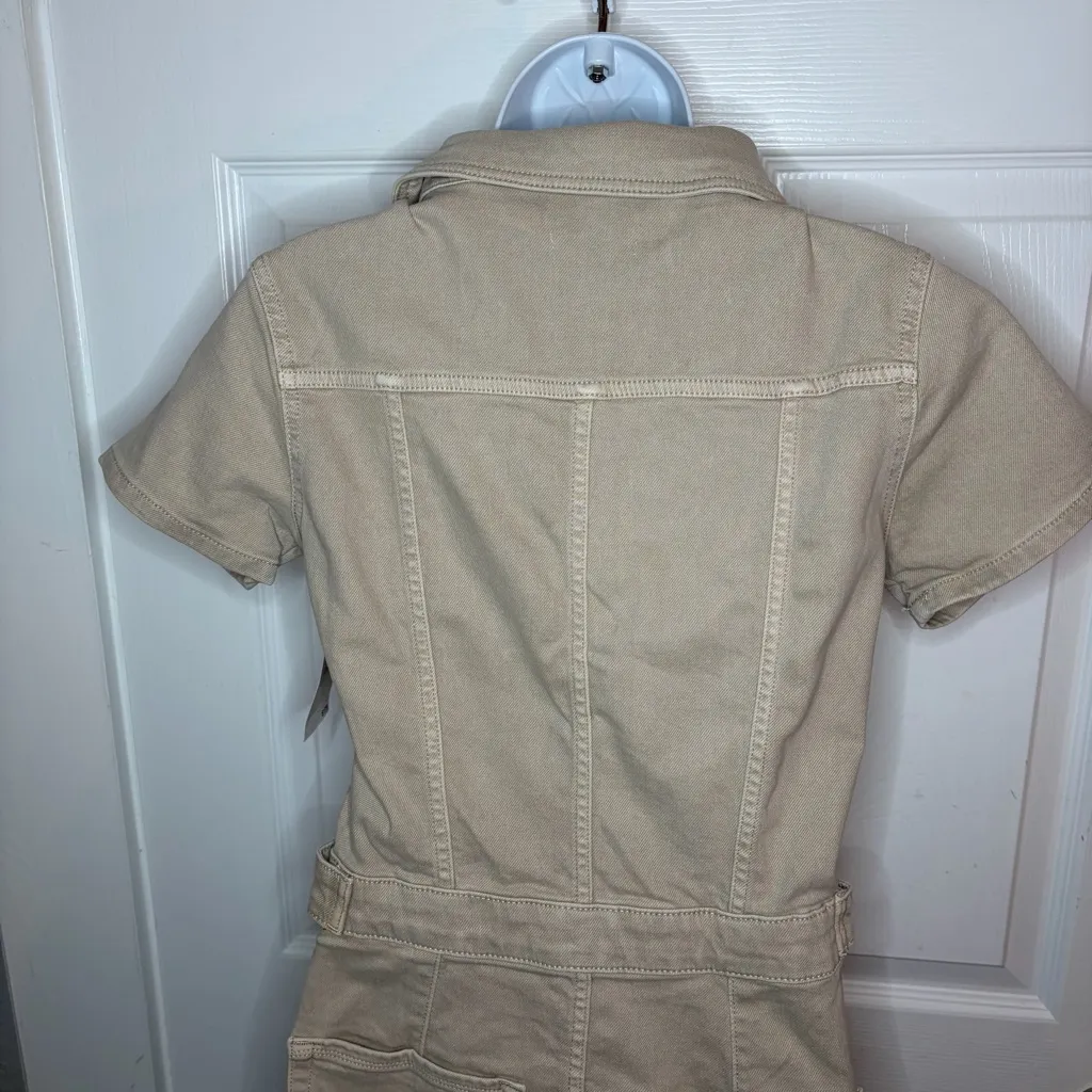 Good American Fit Success Khaki Safari Denim Utility Mini Dress Sand S NWT - Image 7
