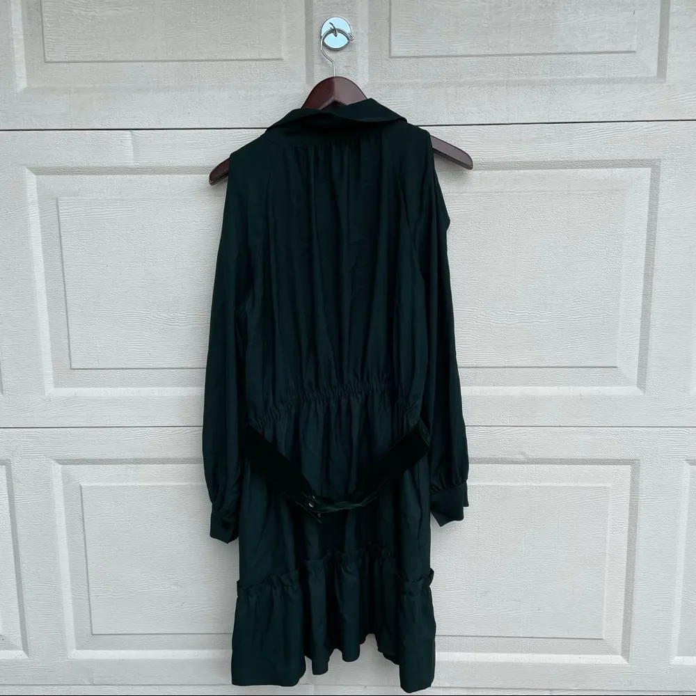 Eliza J Women’s Dress Green Button Up Tiered Cold Shoulder Belted Size 14 - Image 3