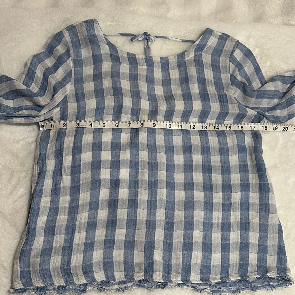 Cloth & Stone Size Small Blue and White Gingham Checkered Blouse - Image 6