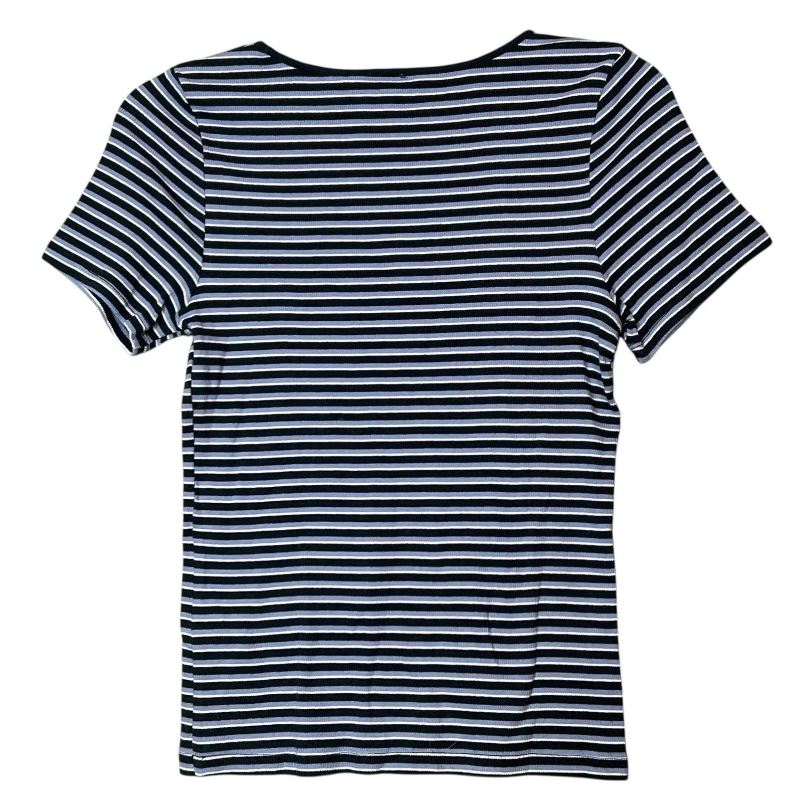 Levis Shirt Womens Medium Blue White Striped Ribbed Logo Crewneck Tee T-Shirt - Image 3