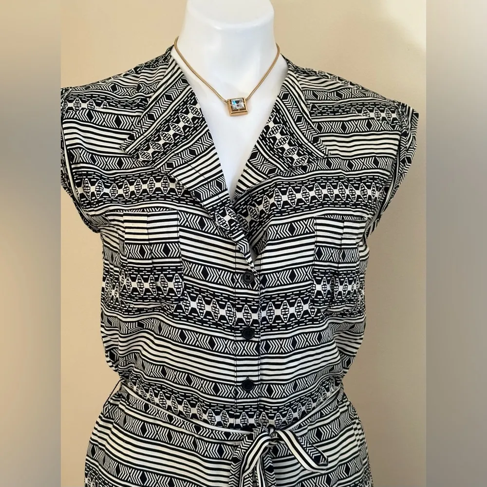 5/48 Black & White Geometric Collared ButtonDown  Sleeveless Tie Dress S… - Image 6