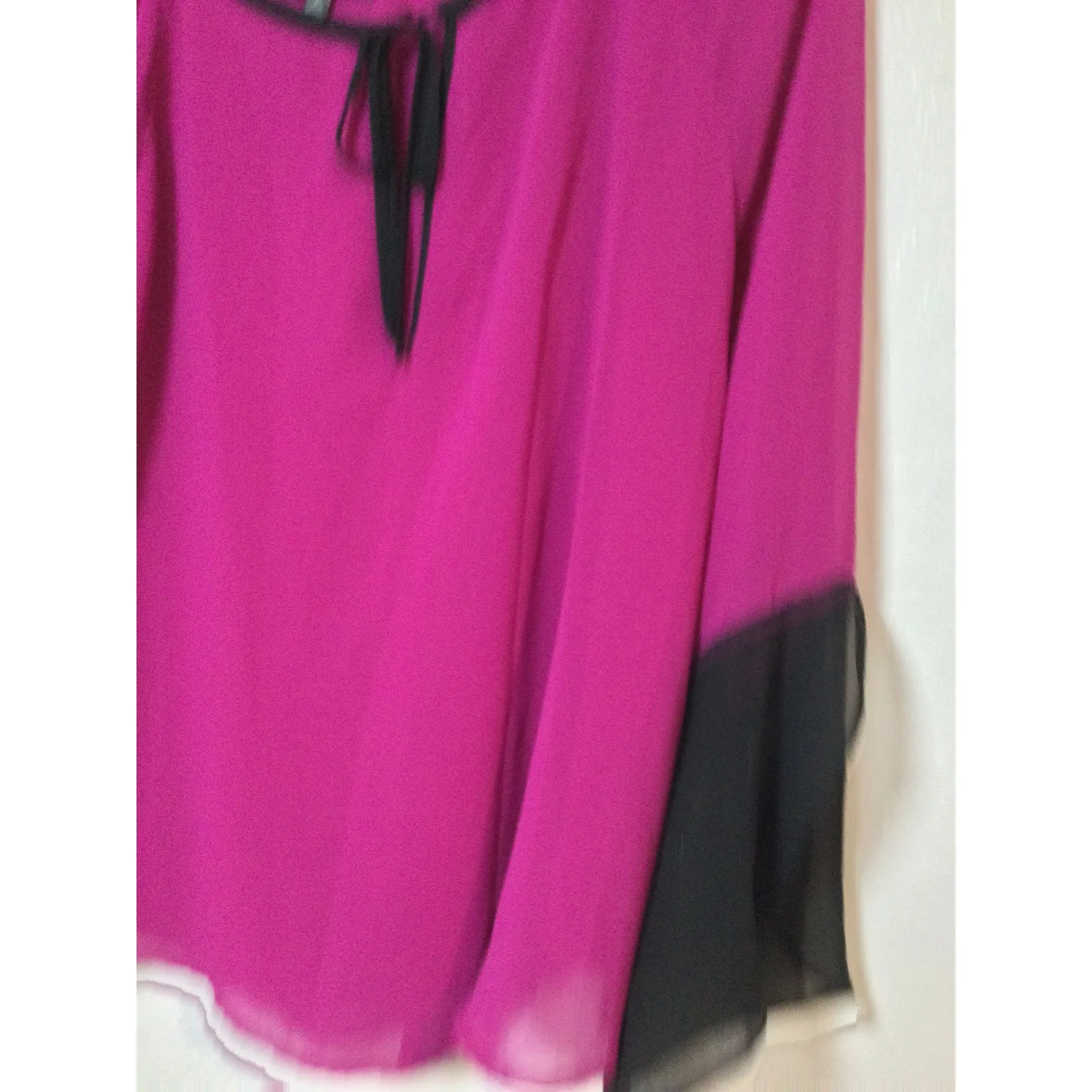PJK Tunic Blouse Tie Neck Long Sleeve‎ Flowy Magenta Black Trim Size M (276) Purple Size M - Image 7