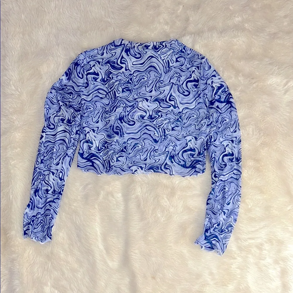 Blue Marble Mesh Crop Top Size L - Image 2