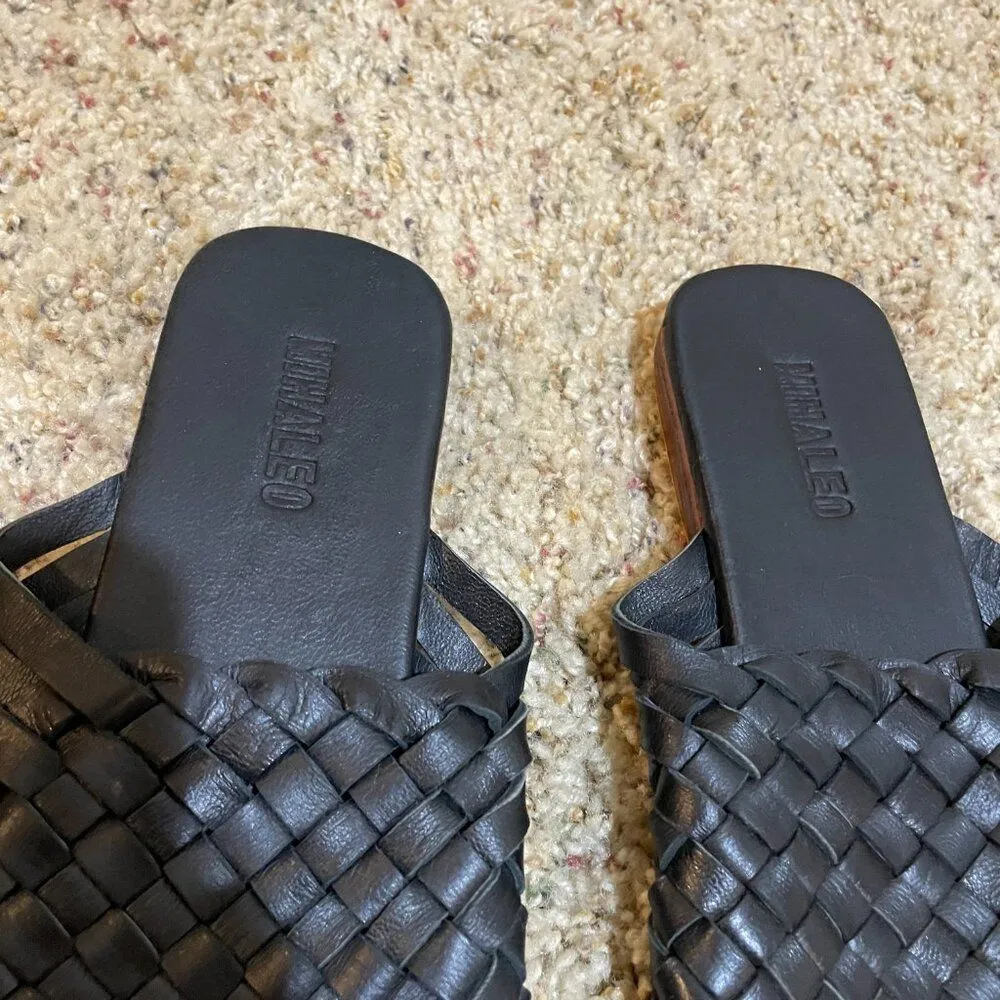 Mihaleo Size EU 37 US 7 Paloma Black Leather Woven Basketweave Mules Slip On - Image 4