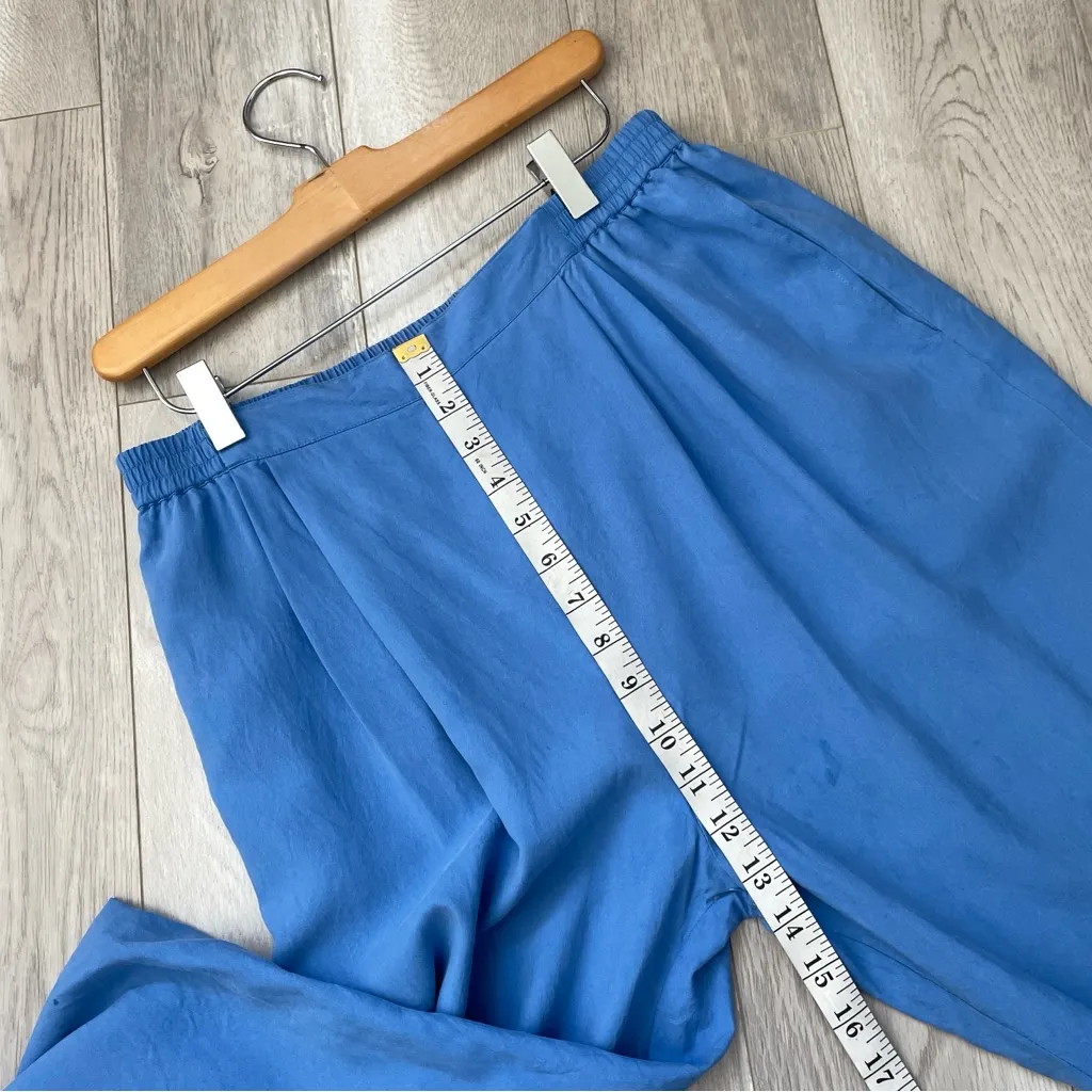 Vintage Silk Pants pleated straight leg dress womens Blue (medium petite) bright - Image 8