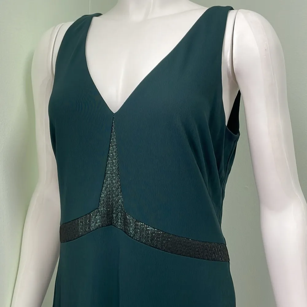 DAVID MEISTER Little Green V-Neck Shimmer Details Dress 10 - Image 5