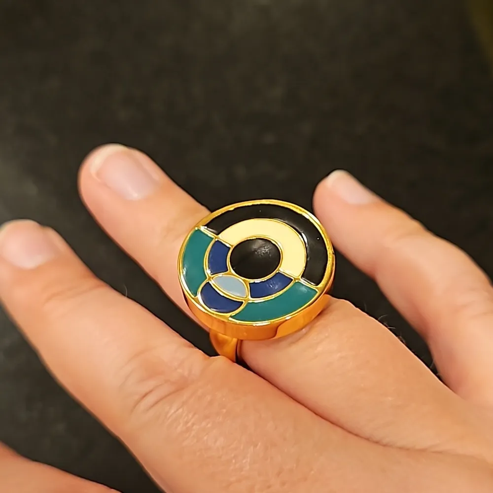 💕TRINA TURK💕 Modern Geometrics Eclipse Enamel Ring ~ Multi-Color 7 NWT - Image 5