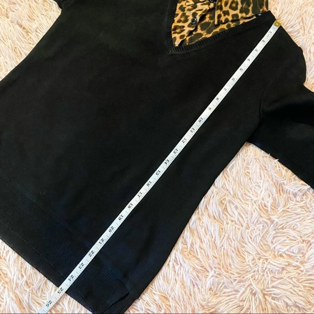 Misook  Leopard Collared Blouse in Black Small Petite - Image 3