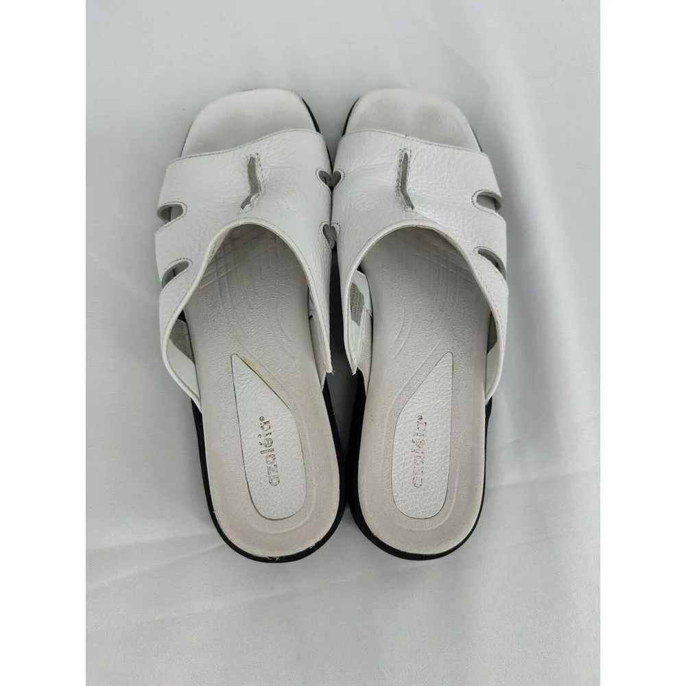 Azaleia Vtg White Leather‎ Slides Sandals Shoes Women's Size 9M Made In Brazil - Image 5