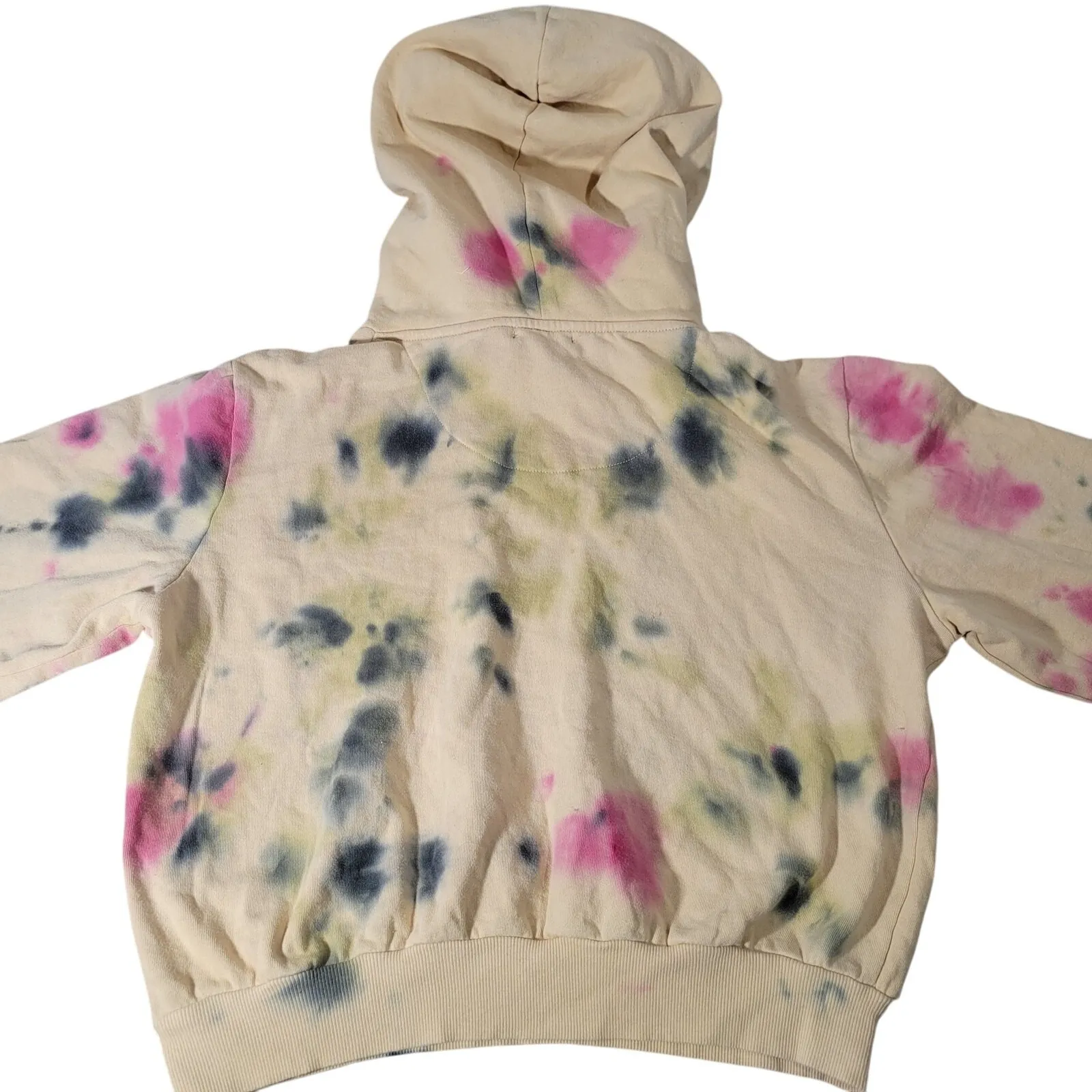 AFRM Tie Dye Cropped Hoodie Sweatshirt Cream Pink Gray Green‎ Size S Tan - Image 6