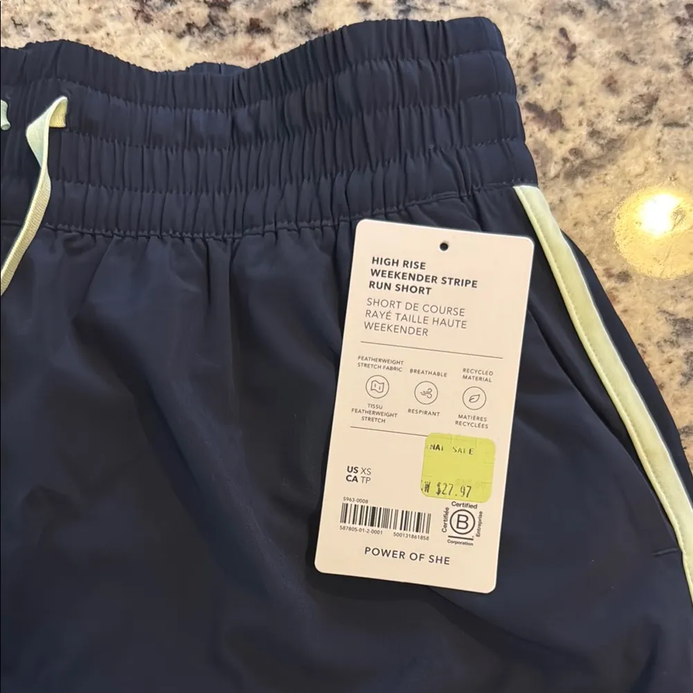 Navy Women's Shorts with Light Green Trim - Image 2