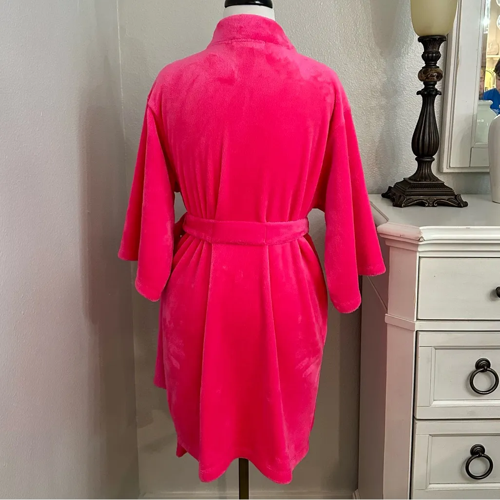 Lilly Pulitzer Elaine Plush Knit Pocket Soft Robe Pink Grenadine Size S/M - Image 4