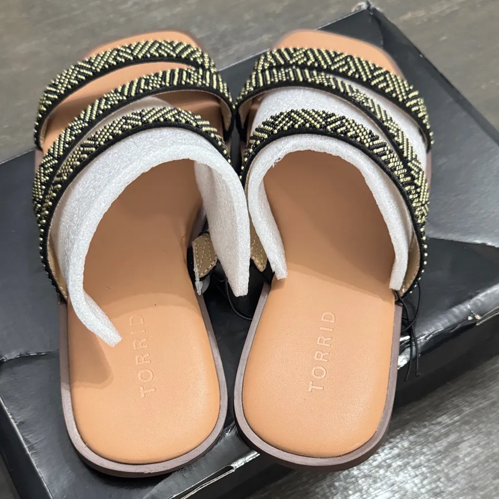 Torrid Black and Gold Beaded Strap Sandals - Image 3