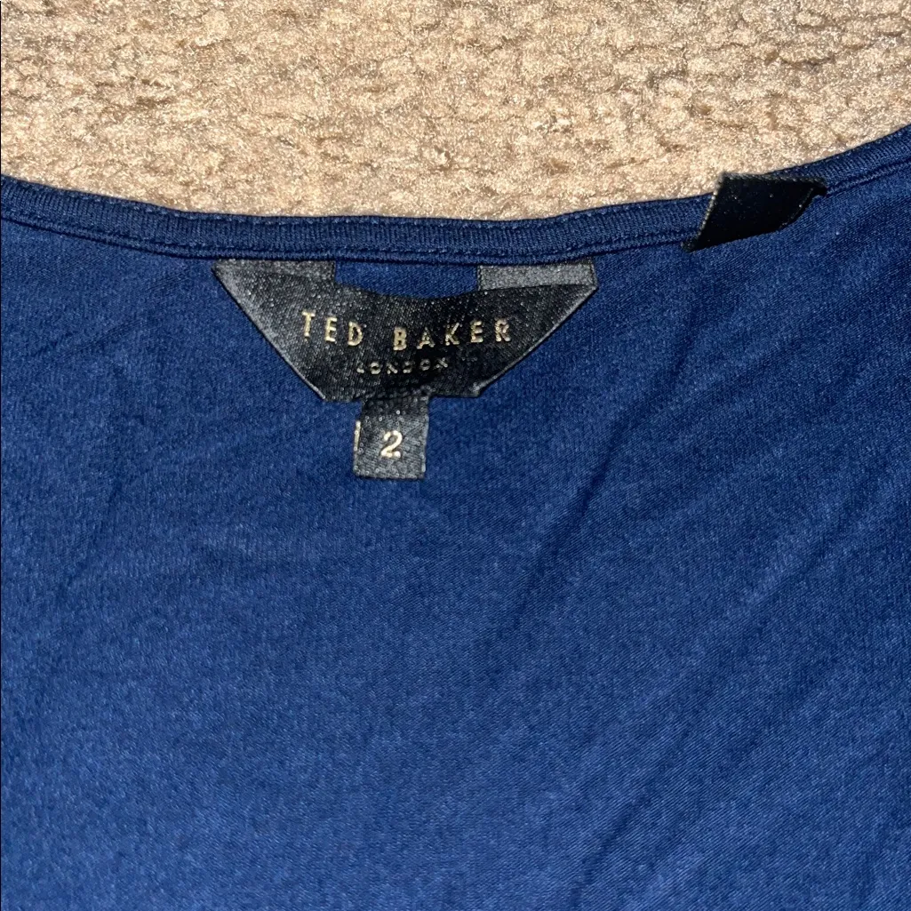 Ted Baker Elvasi Long Puff Sleeve Faux Wrap Dress Navy Blue US 6 (TB 2) - Image 6