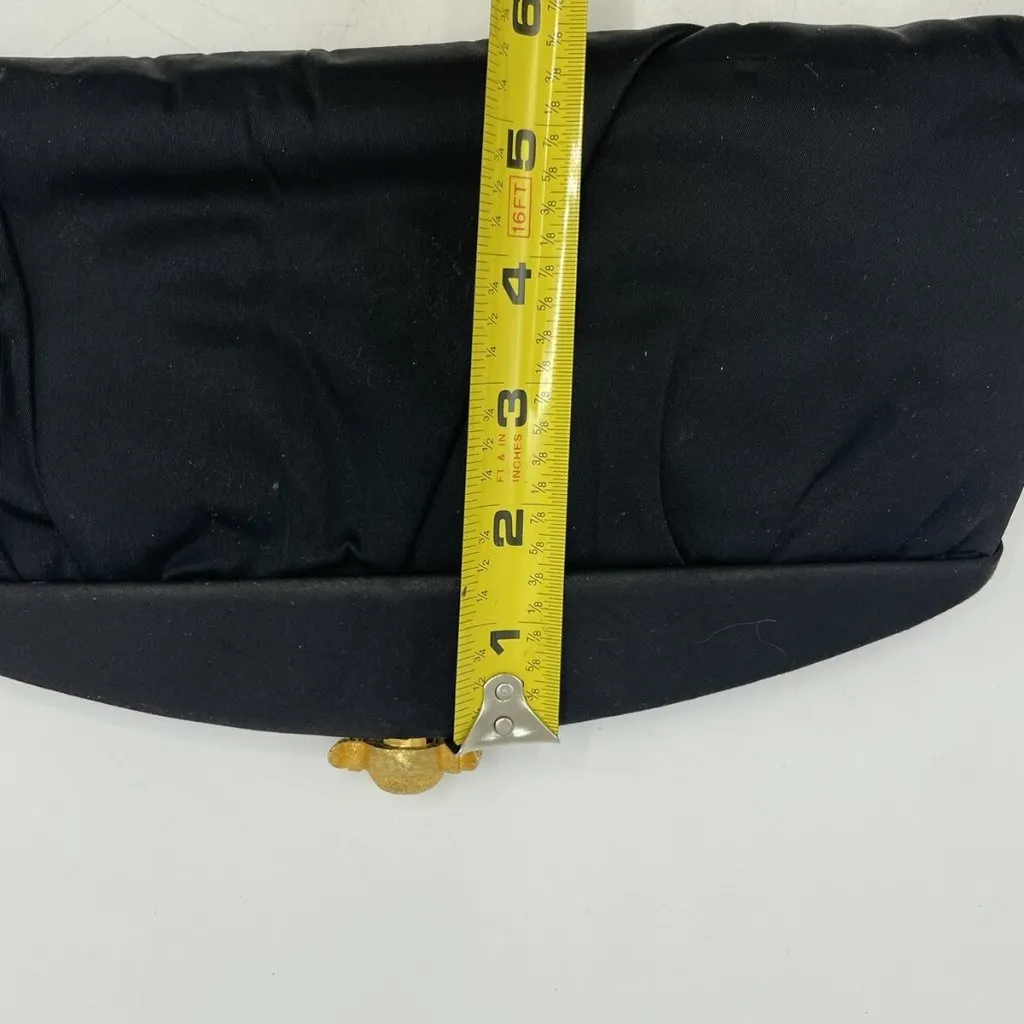 Vintage CROWN LEWIS Black Purse Clutch Evening Handbag 12” X 6” Gold Latch - Image 10