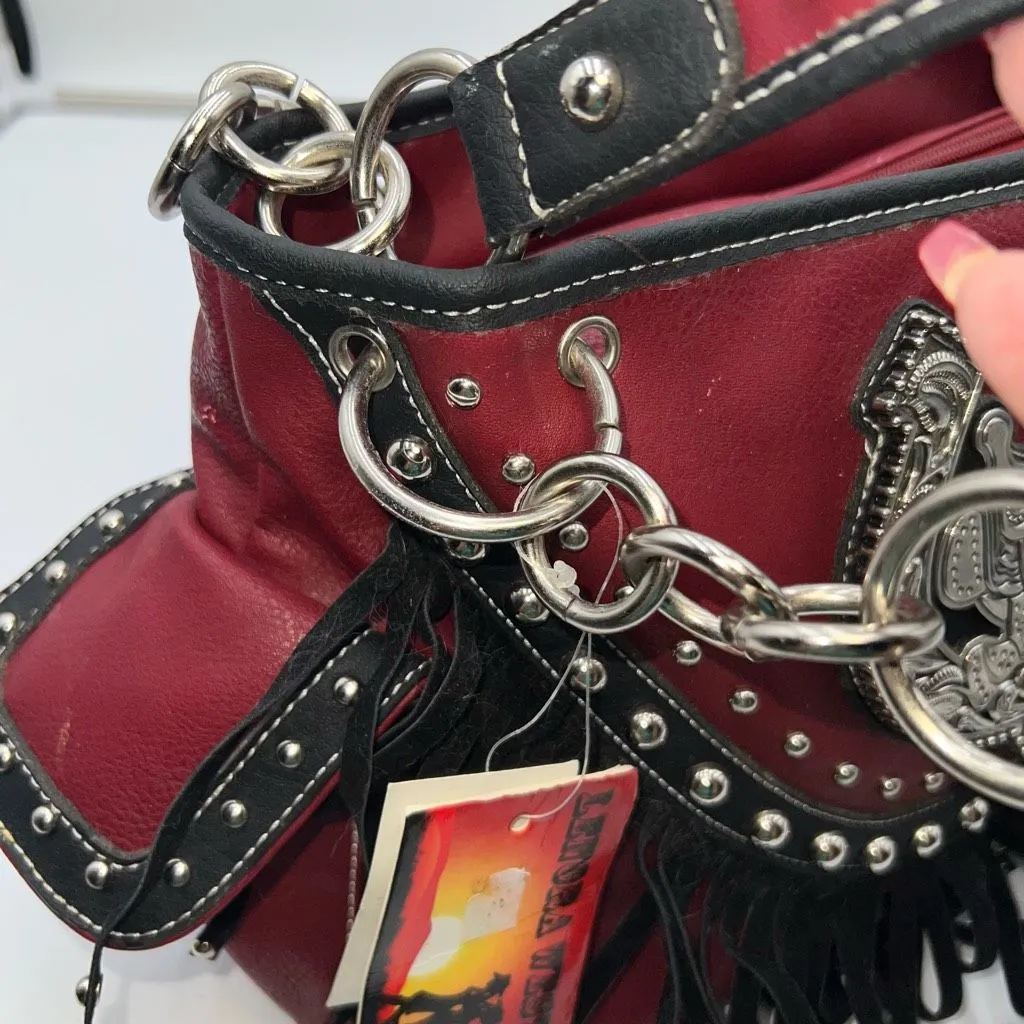 Lenora West Fringed‎ Stunning Western Style Bag with a Conceal and Carry Pocket Red - Image 9