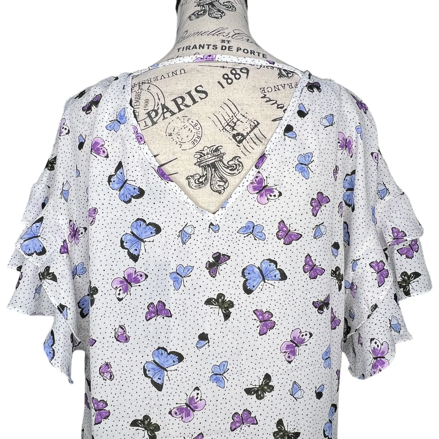 Como Black (M) Ruffle Hem Tie Side Open Upper Back Butterfly Top Blouse - Image 4