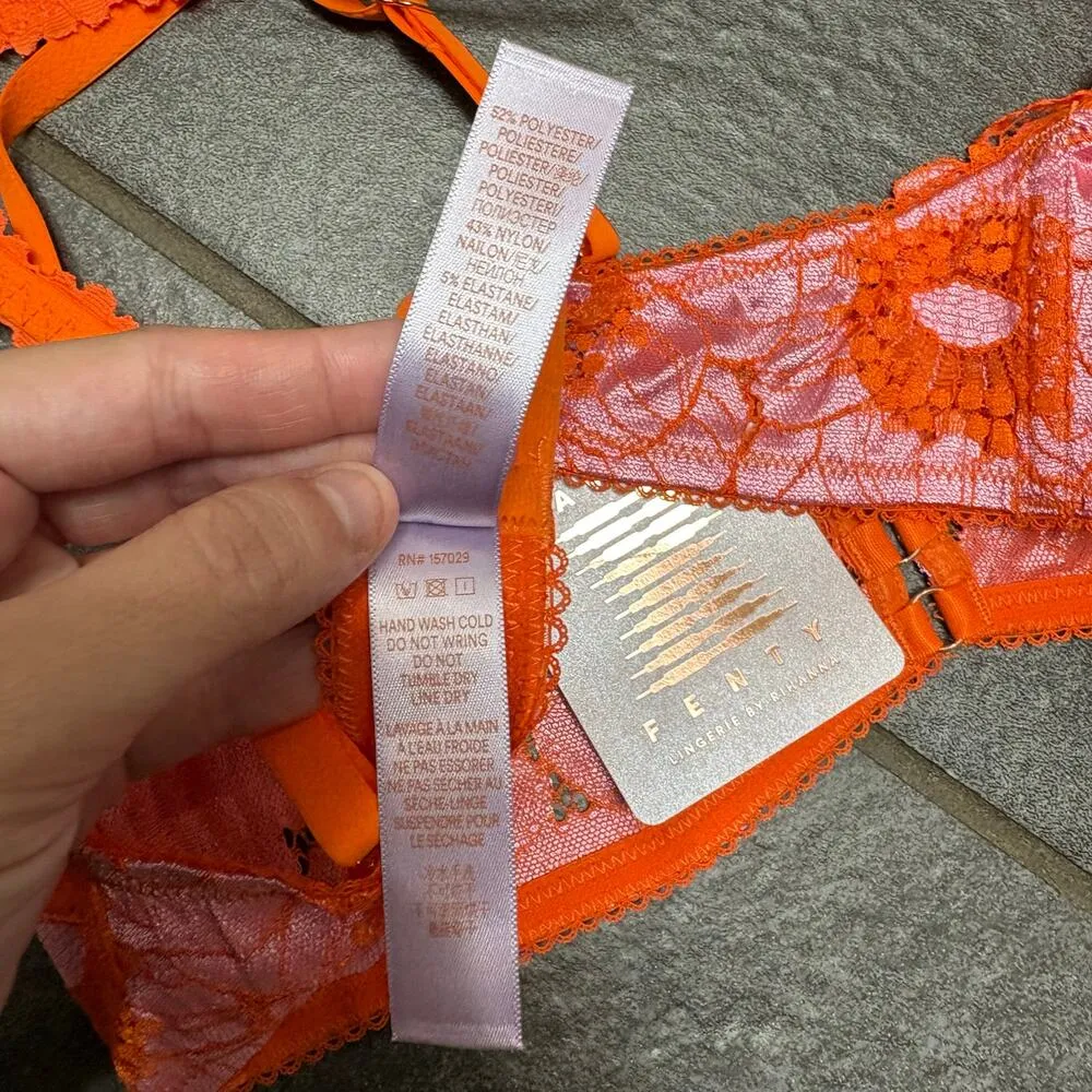 Savage X Fenty Perfect Poppies Lace Bralette Small Pink Orange Romantic Delicate - Image 10