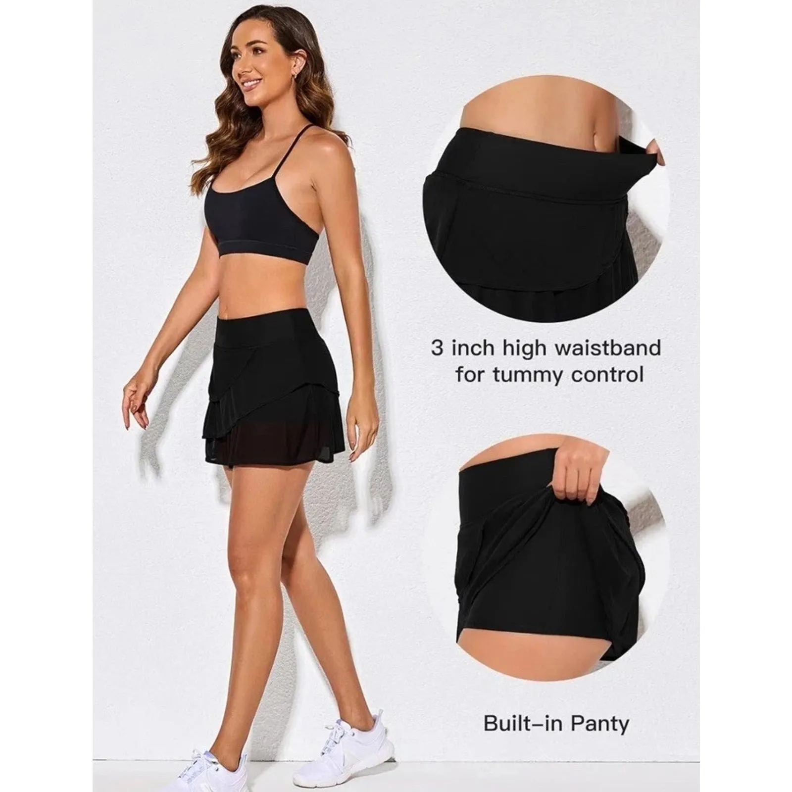 Women's Layered Ruffled Swim Skirt Black, Large 12 - Image 4