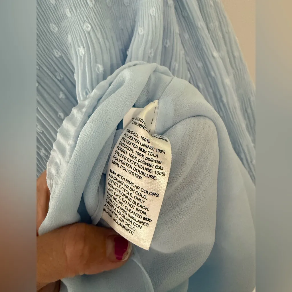 White House Black Market Light Blue Dot Poplin Sheer Lined Blouse Long Sleeve XS - Image 6