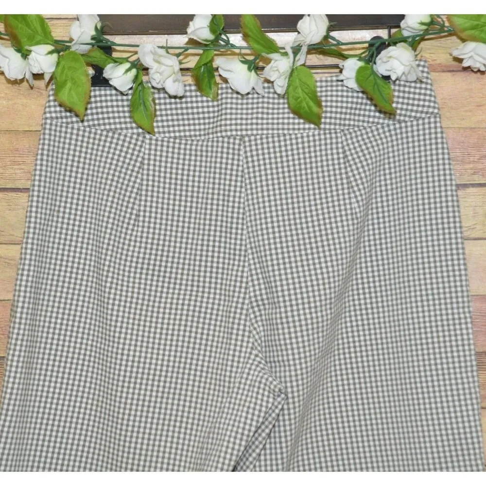 Chico's Olive Green Gingham Checked Wide Ankle Pants Size 2 US L 12 Stretch - Image 5