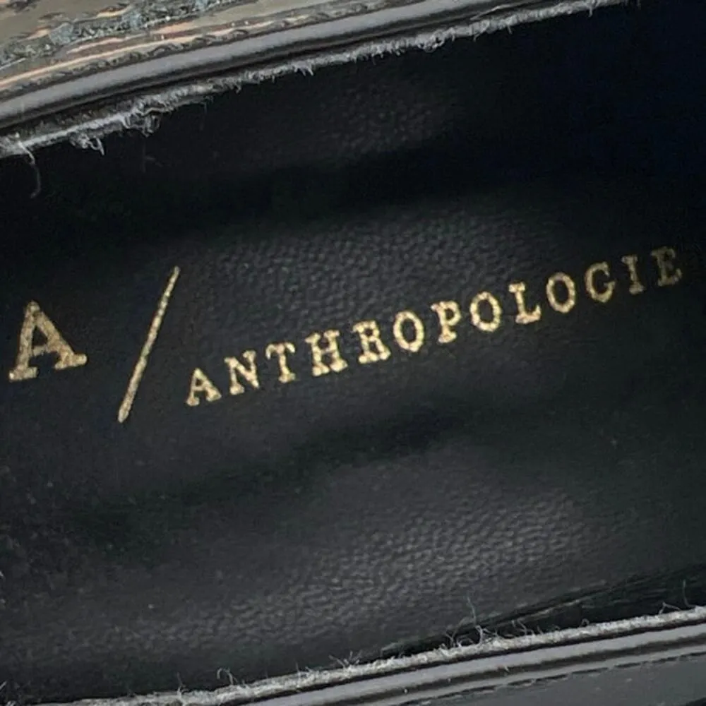 Anthropologie Leather Women Black Rhinestone Buckle Platform Oxford Shoes Size 9 - Image 5