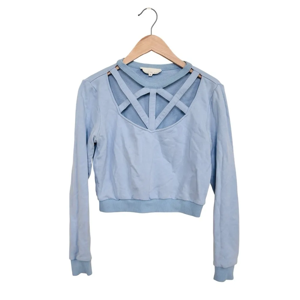 Fleur Du Mal 100% cotton blue pullover caged panel sweatshirt EUC - Image 2