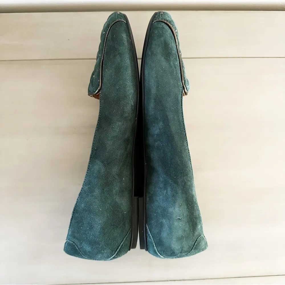 Indigo Dark Green Suede Leather Quilted Slip on Loafer Flats sz 6M - Image 6