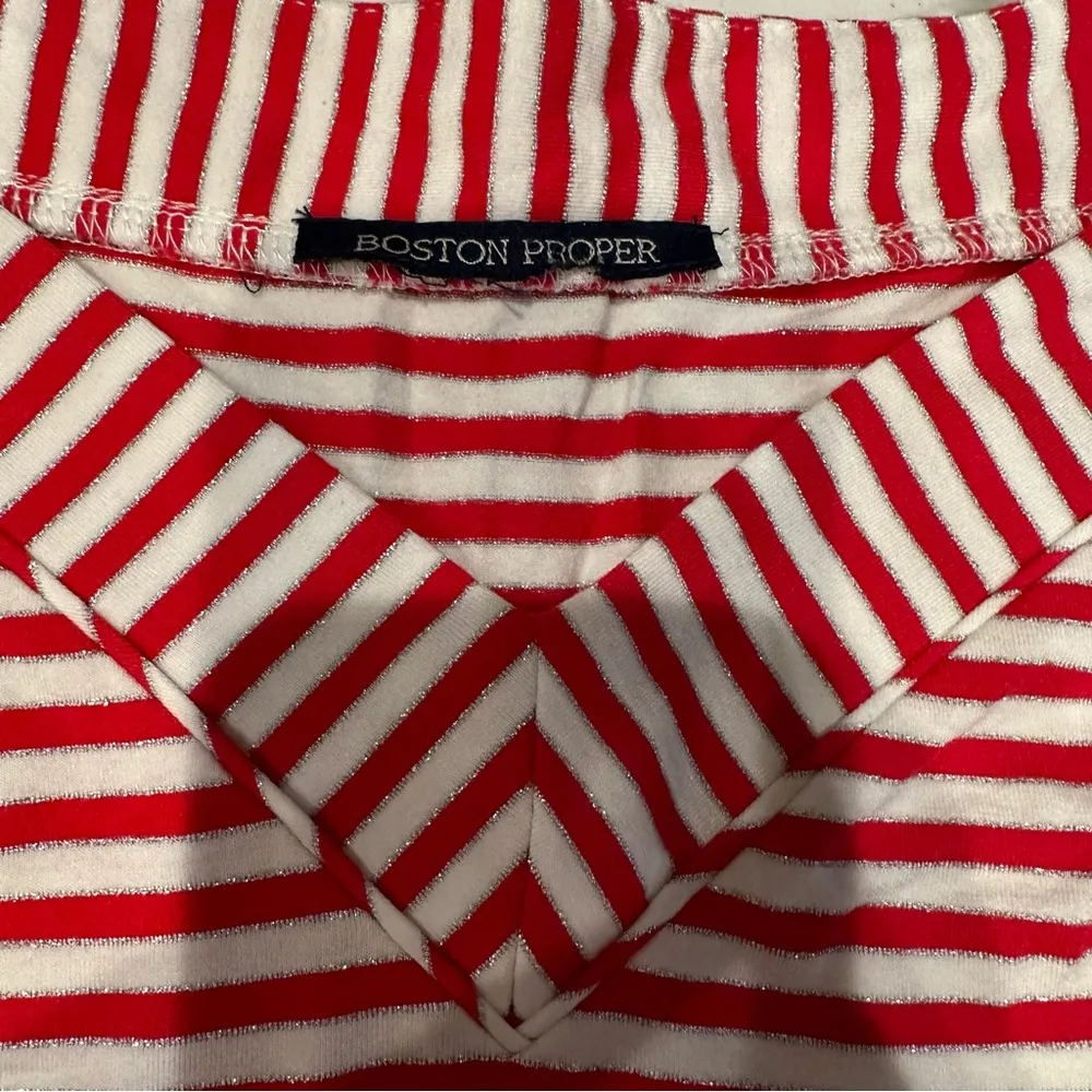 Boston Proper Red/White/metallic silver stripe 3/4 sleeve top sm-med EUC - Image 5