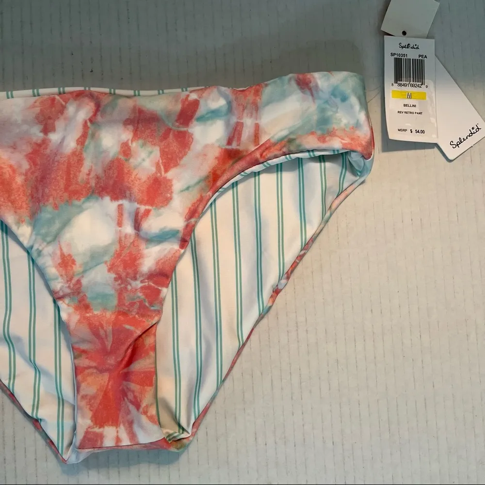 Splendid Bellini Reversible Retro Bikini Bottom Sz M NWT Tie-Dye & Stripes - Image 5