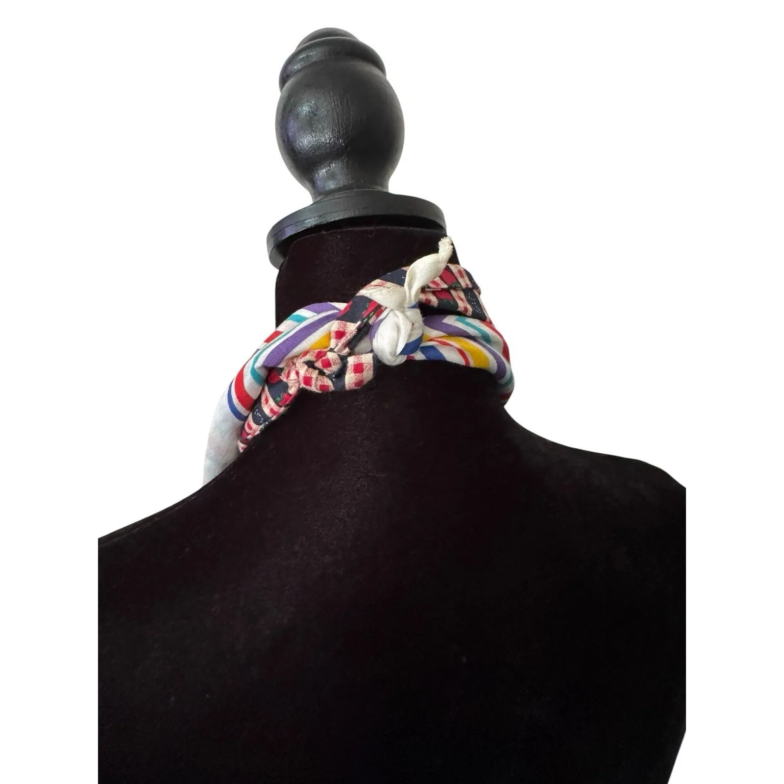 VTG Cotton Wood Bead Scarf Necklaces (2) Boho Artisan Bandana Statement Wrap - Image 2