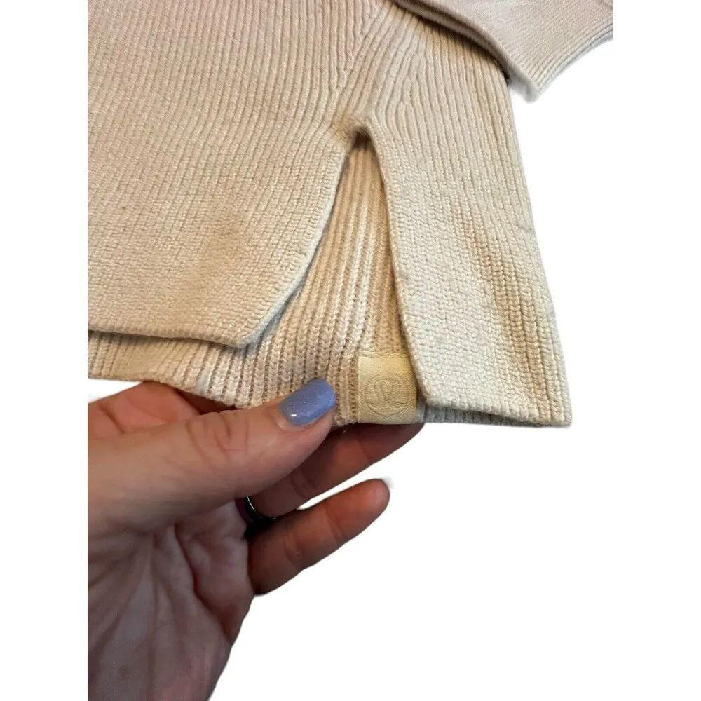 Lululemon Women Merino Wool-Blend Ribbed Crewneck Sweater Size 8 White Opal R1-2 - Image 7