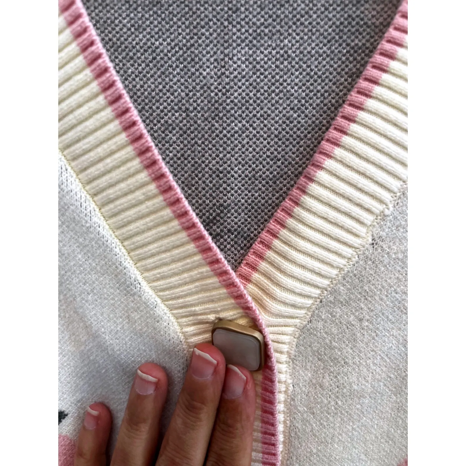 Peach Print Cardigan Sweater Button Down Knitwear Aesthetic Cute Outfit‎ Pink Size M - Image 8