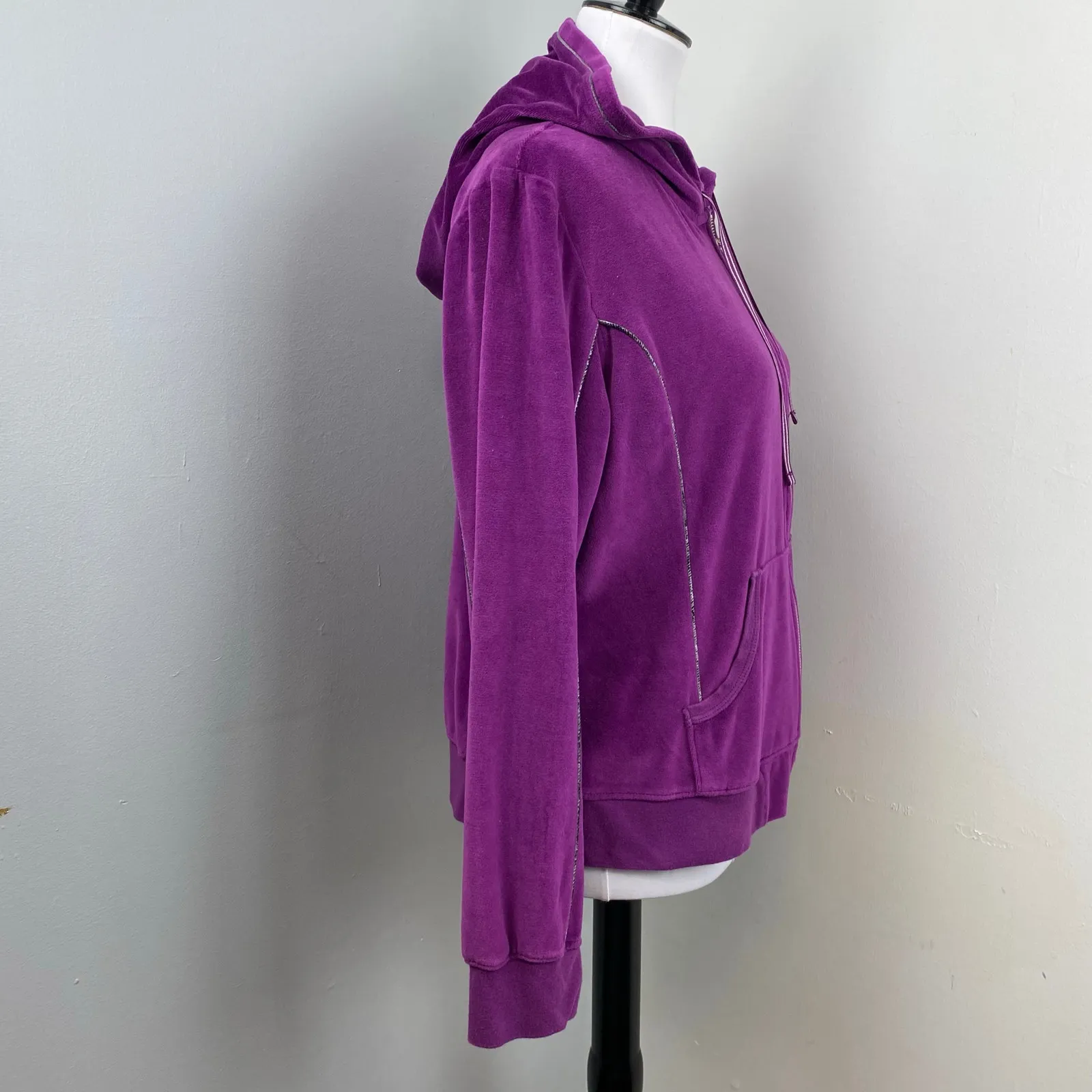 Fila Y2K Rich Purple Velour Track Hooded Jacket XL - Image 5