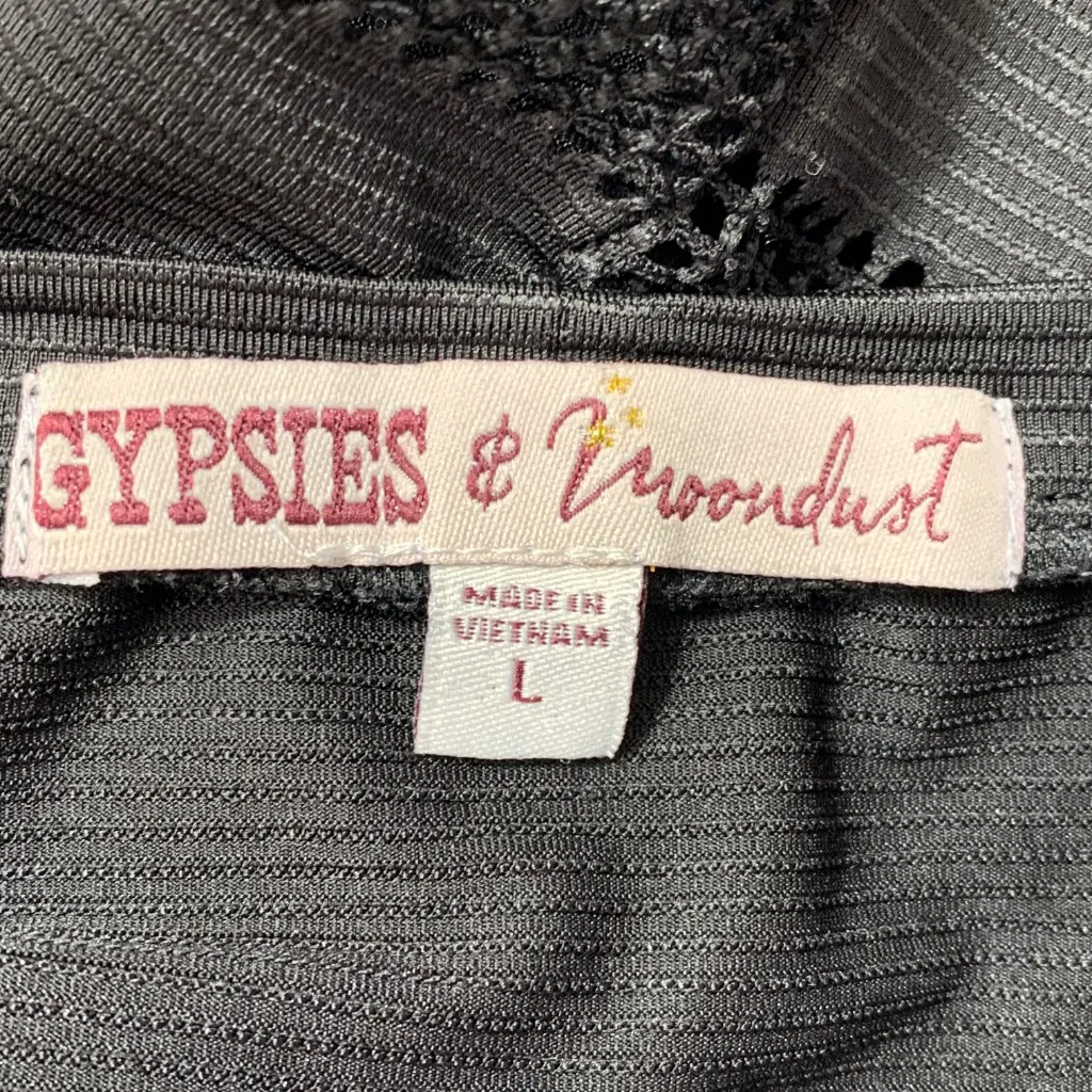 Gypsies & Moondust Black Sheer Mesh Stripe Short Sleeve Top Size L Boxy Fit Tee Size L - Image 5