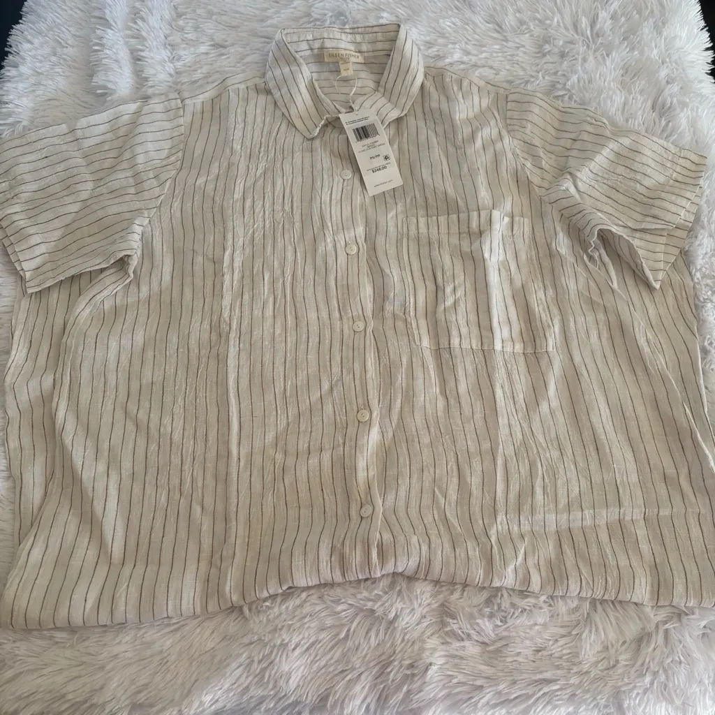 Eileen Fisher Cream Striped Dress - Image 5