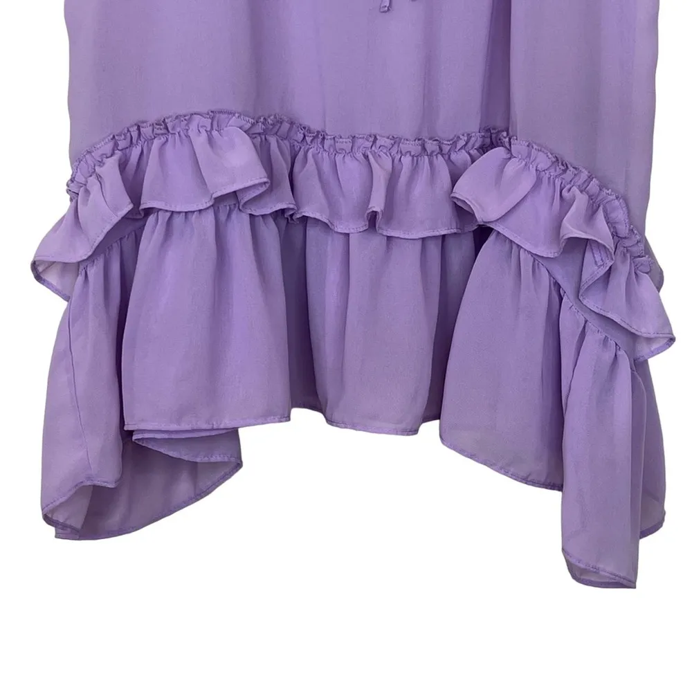 Bar III lavender semi sheer tiered ruffle hem chiffon sleeveless blouse tank M - Image 2