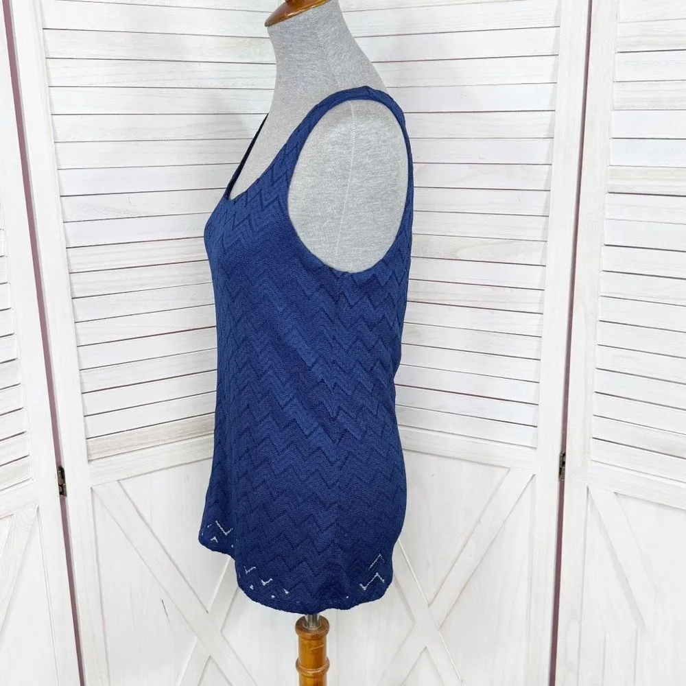 Banana Republic Chevron Lace Overlay Tank Top Shirt Dark Blue Medium - Image 2