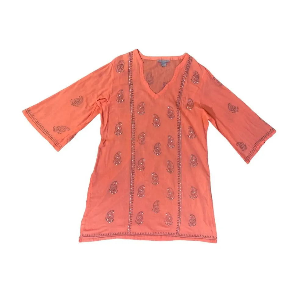 Peppermint Bay Swim Cover Up Womens XL Used Pullover Sequins Salmon Gray - Image 4