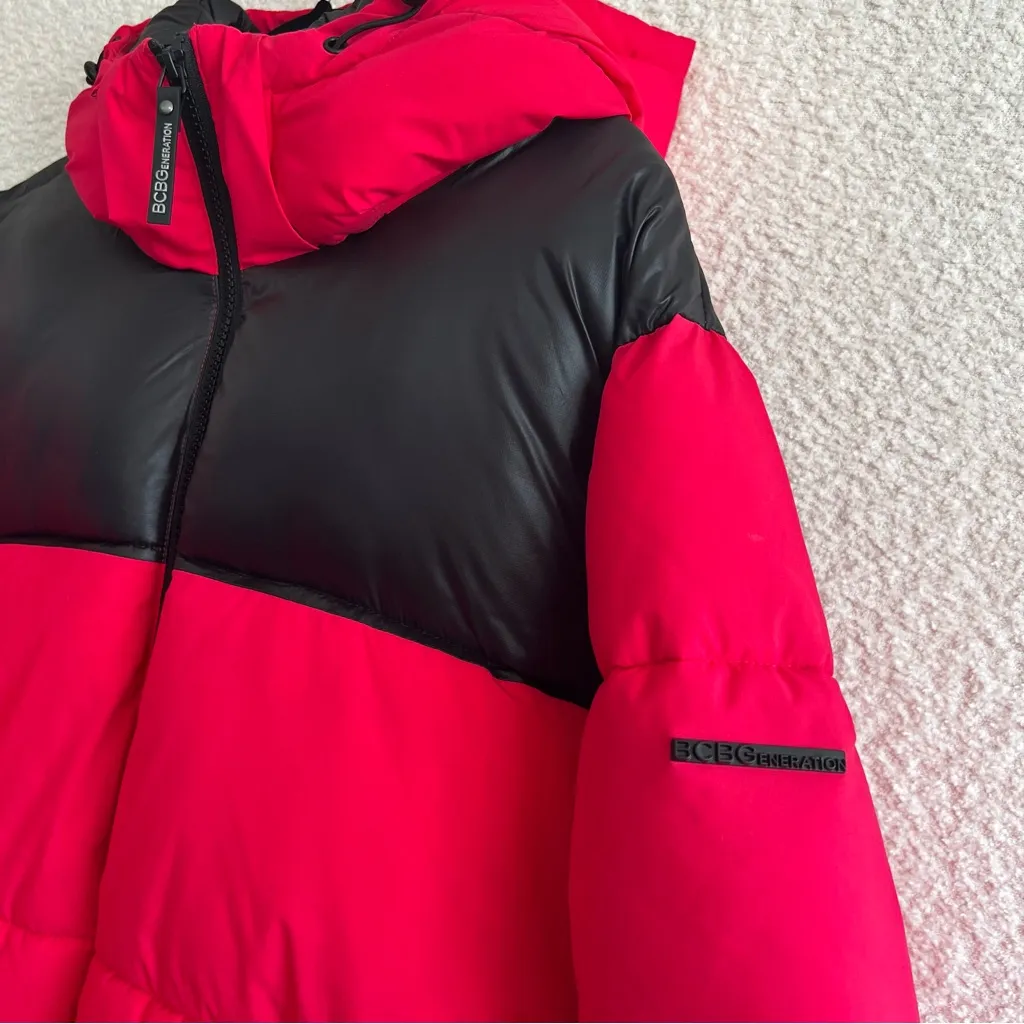 BCBG BCBGeneration Women’s Hot Pink Black Puffer Hooded Jacket Plus‎ Size 2X - Image 6
